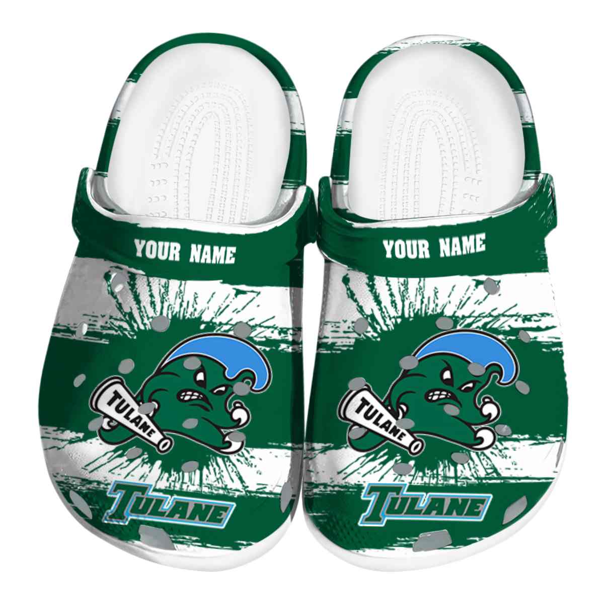 Tulane Green Wave Paint Splatter Graphics, Tulane Green Wave Crocs Clogs