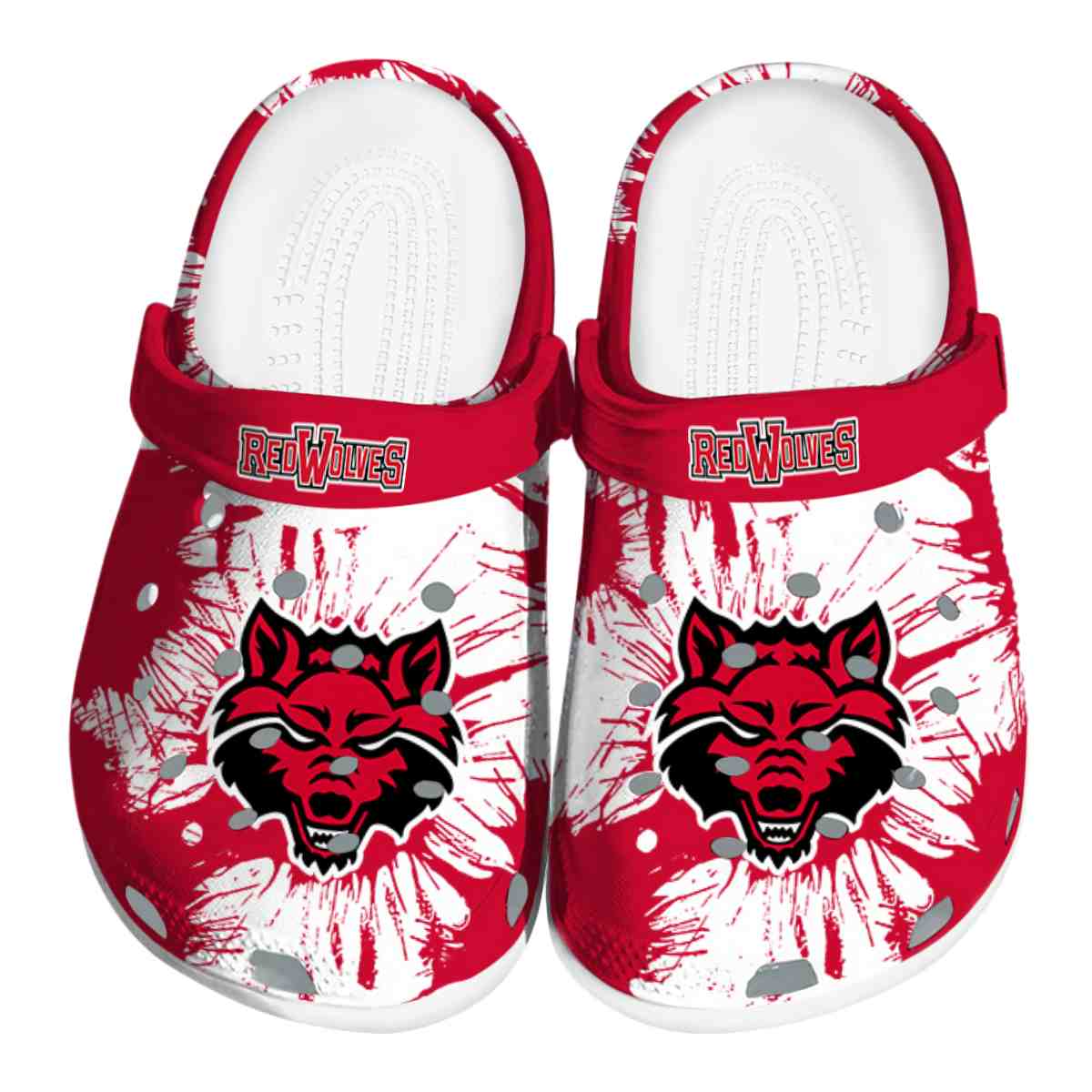 Arkansas State Red Wolves Splatter Graphics, Arkansas State Red Crocs Clogs