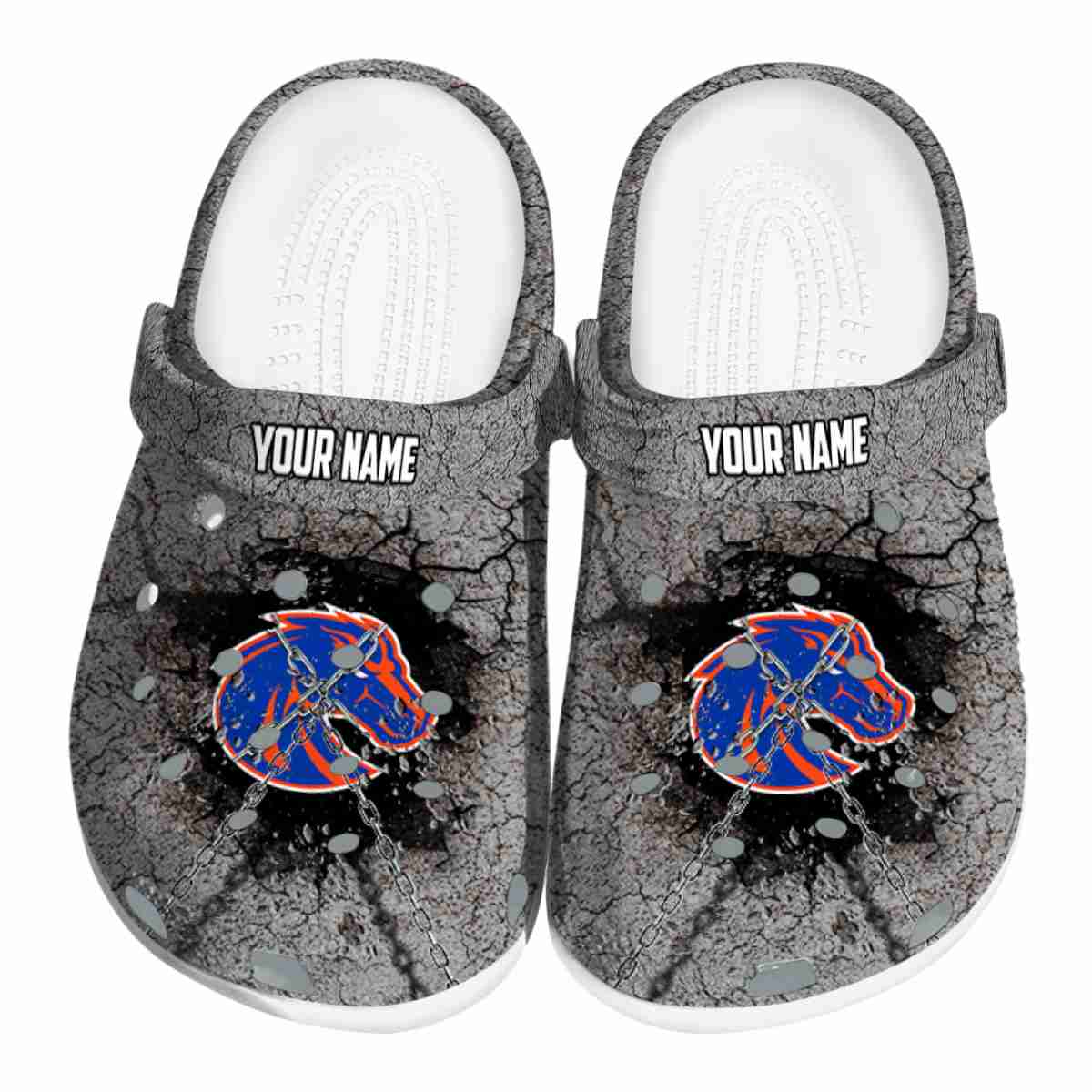 Boise State Broncos Cracked Ground Texture, Boise State Broncos Crocs Clogs