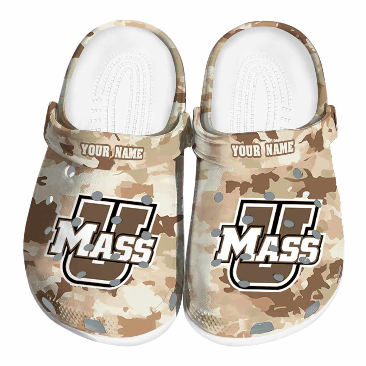 UMass Minutemen Desert Camo, UMass Minutemen Desert Crocs Clogs