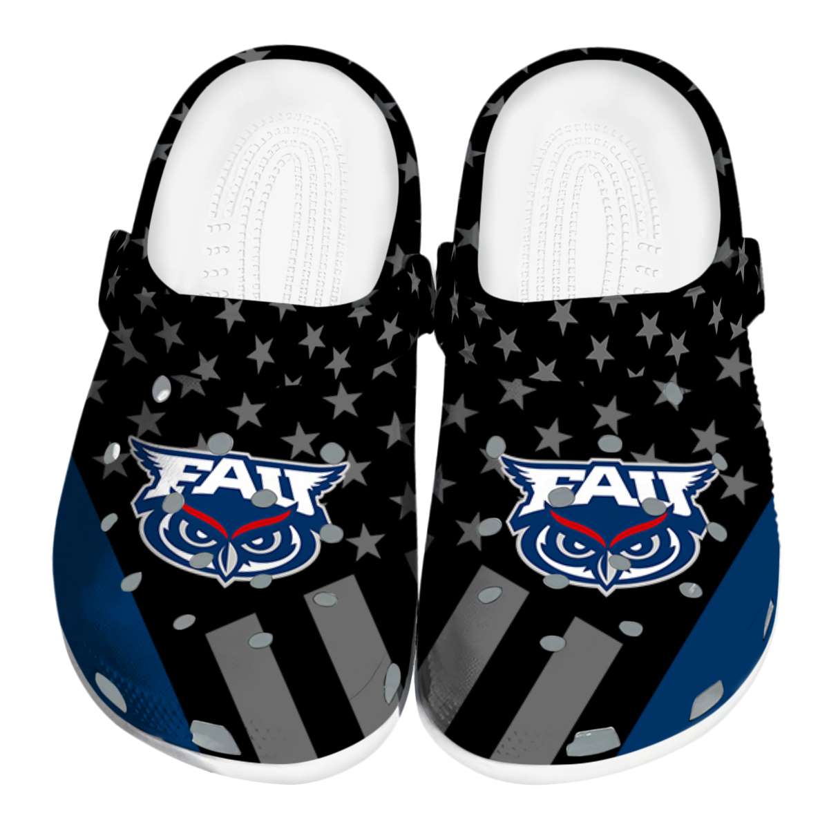 Florida Atlantic Owls Stellar Stripes Theme, Florida Atlantic Owls Crocs Clogs