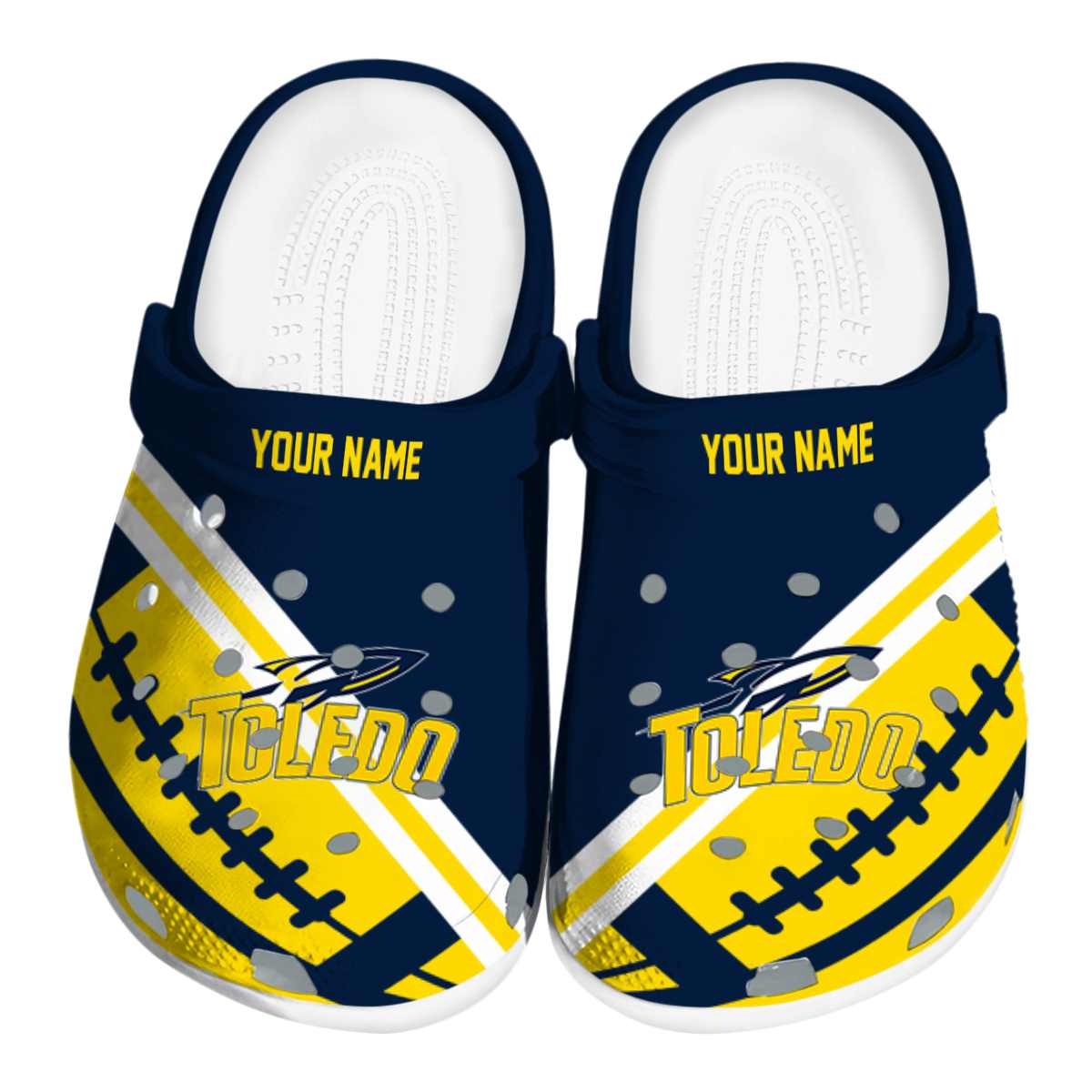 Toledo Rockets Football Motif, Toledo Rockets Football Crocs Clogs