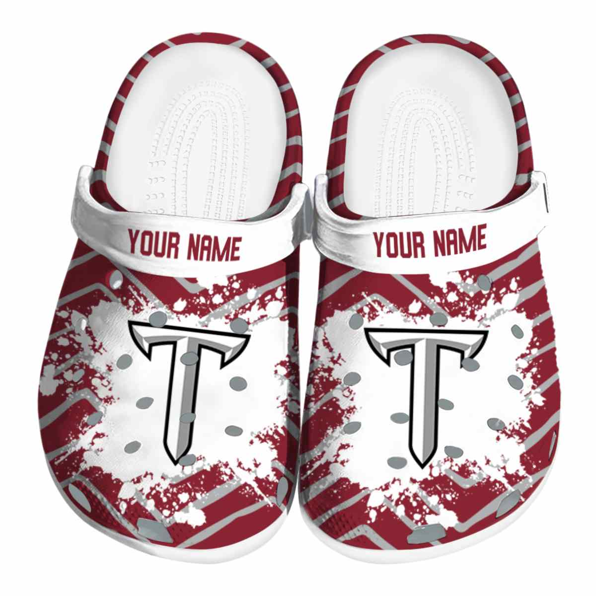 Troy Trojans Zigzag Paint Burst, Troy Trojans Zigzag Crocs Clogs