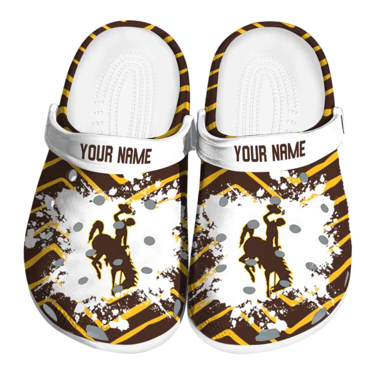 Wyoming Cowboys Zigzag Paint Burst, Wyoming Cowboys Zigzag Crocs Clogs