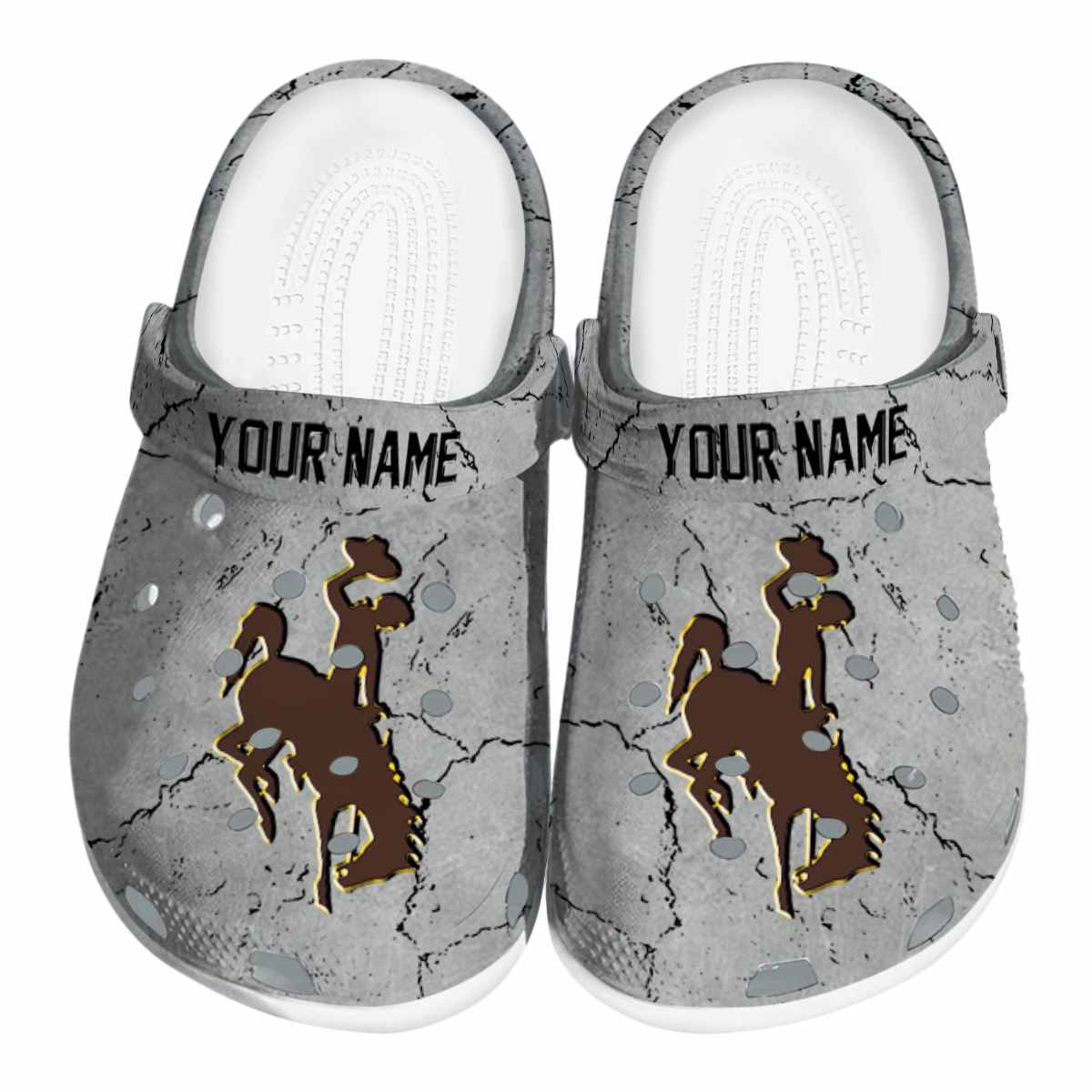 Wyoming Cowboys Cracked Texture, Wyoming Cowboys Crocs Clogs