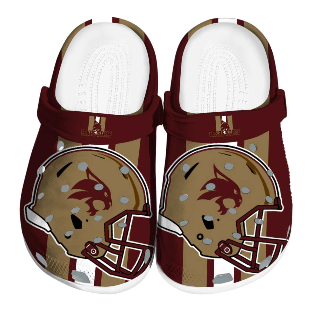 Texas State Bobcats Helmet Stripes, Texas State Bobcats Crocs Clogs