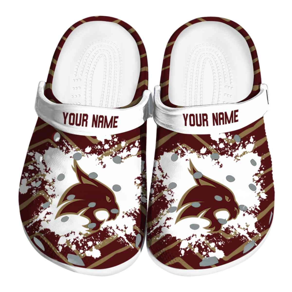 Texas State Bobcats Zigzag Paint Burst, Texas State Bobcats Crocs Clogs