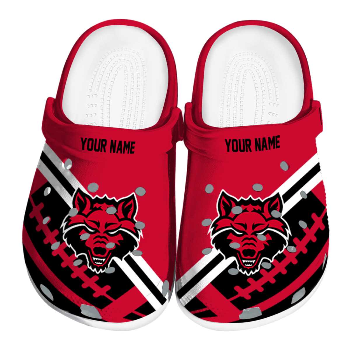 Arkansas State Red Wolves Football Motif, Arkansas State Red Crocs Clogs