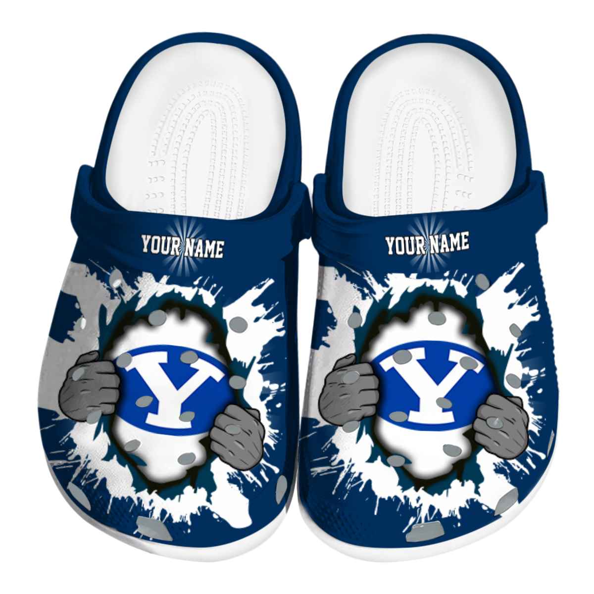 BYU Cougars Gripping Hand, BYU Cougars Gripping Crocs Clogs