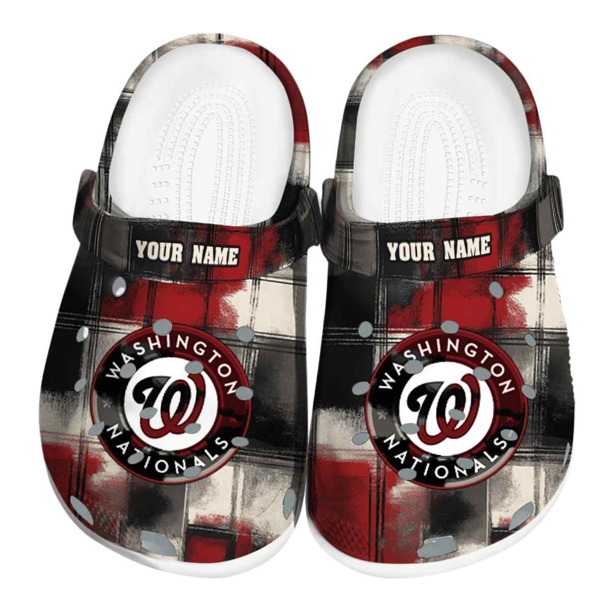 Washington Nationals Plaid Fusion, Washington Nationals Plaid Crocs Clogs