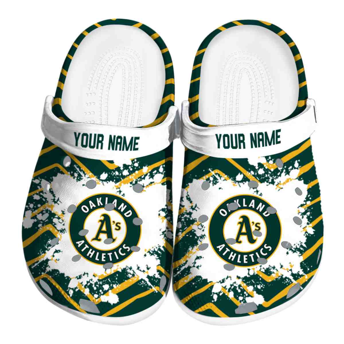 Oakland Athletics Zigzag Paint Burst, Oakland Athletics Zigzag Crocs Clogs