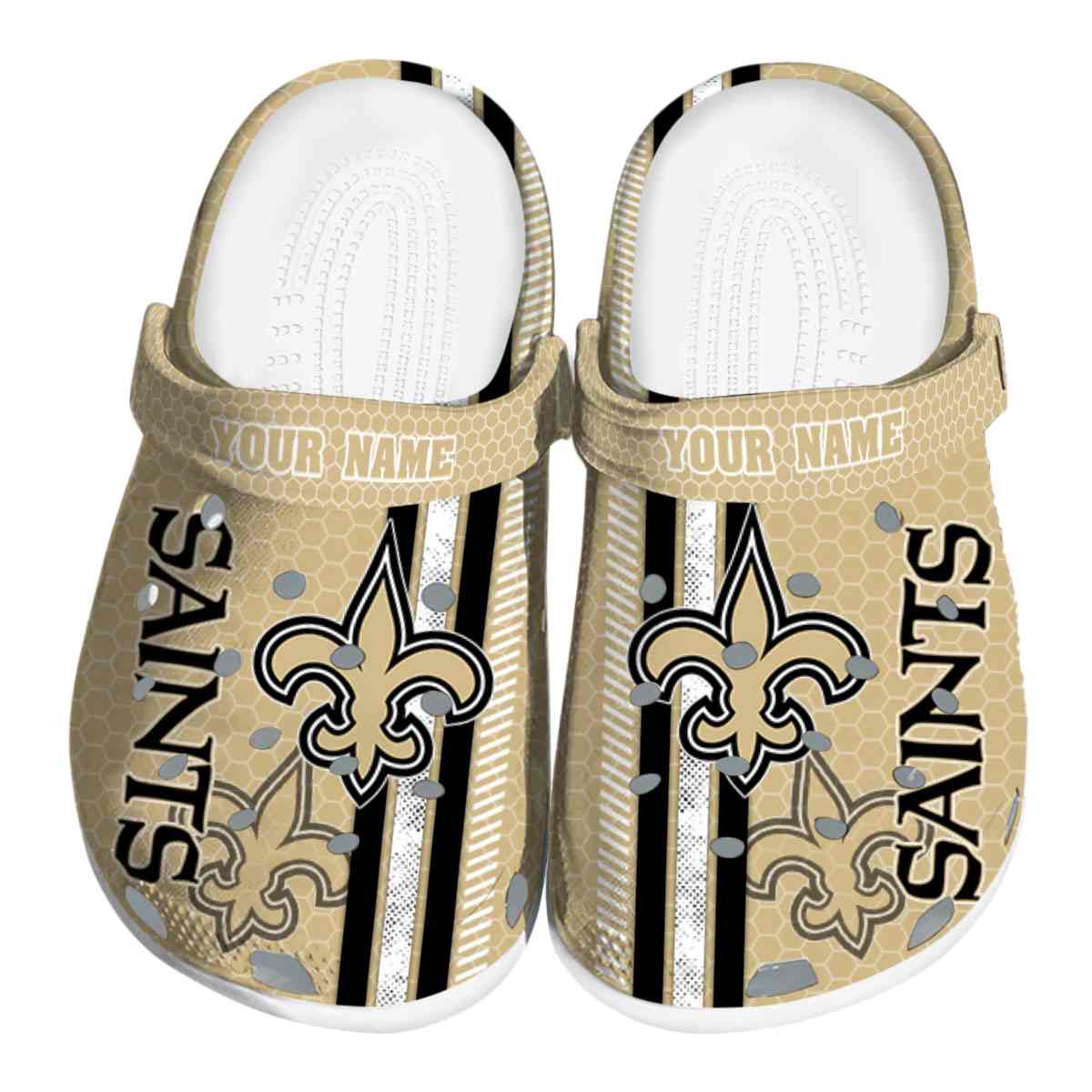 New Orleans Saints Pinstripe Pattern 2025 Crocs, New Orleans Saints Crocs Clogs