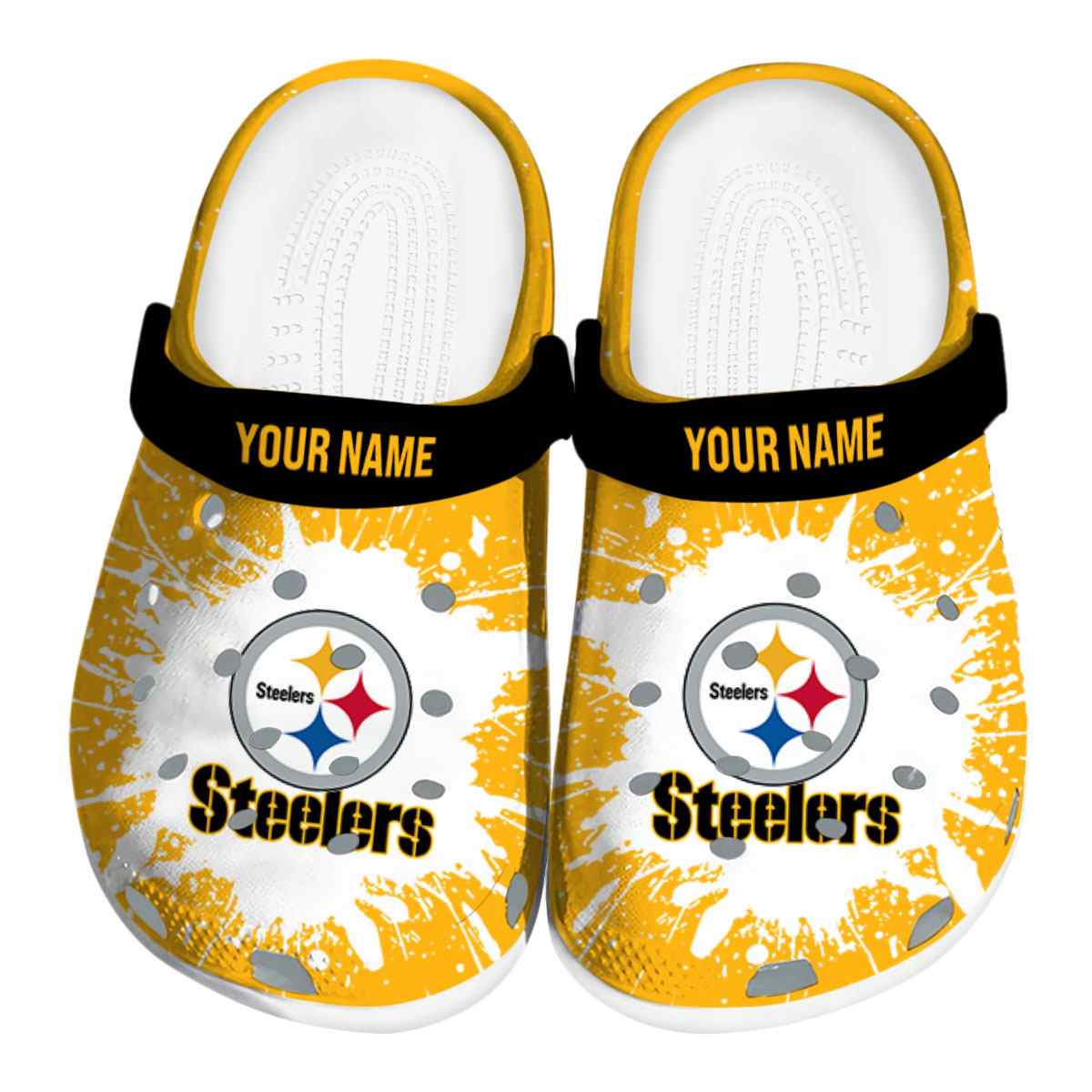 Pittsburgh Steelers Splatter 2025 Crocs, Pittsburgh Steelers Splatter Crocs Clogs