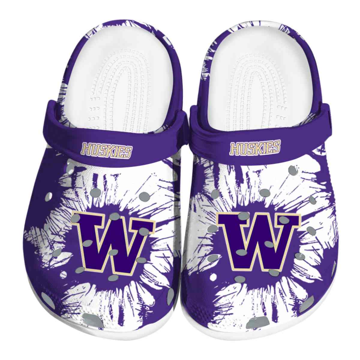 Washington Huskies Splatter Graphics, Washington Huskies Splatter Crocs Clogs