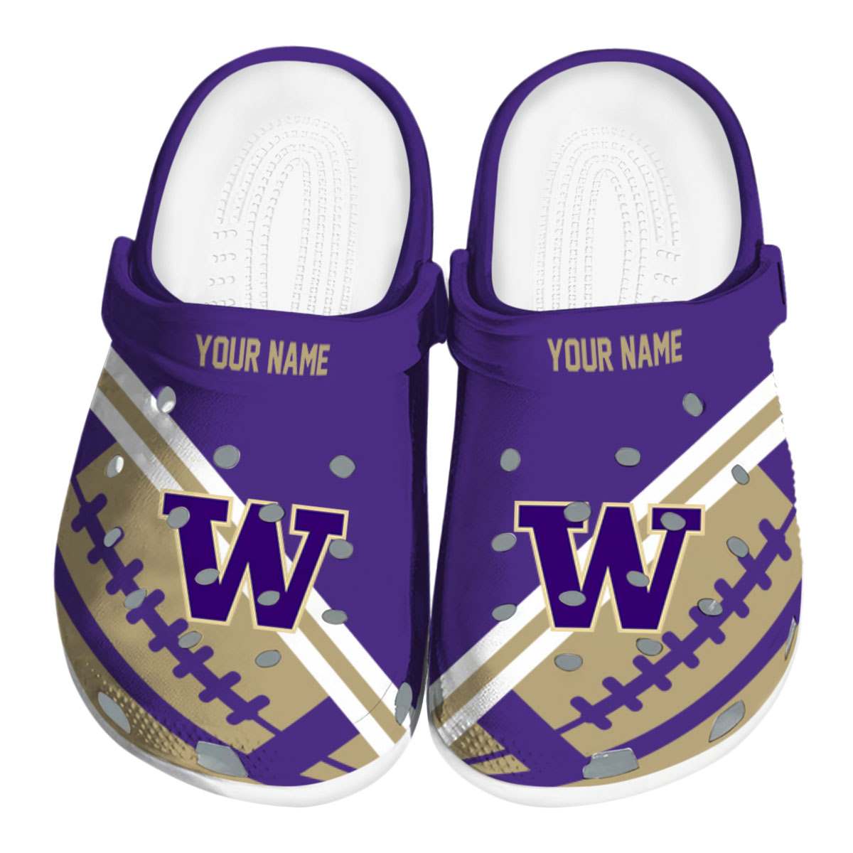 Washington Huskies Football Motif, Washington Huskies Football Crocs Clogs