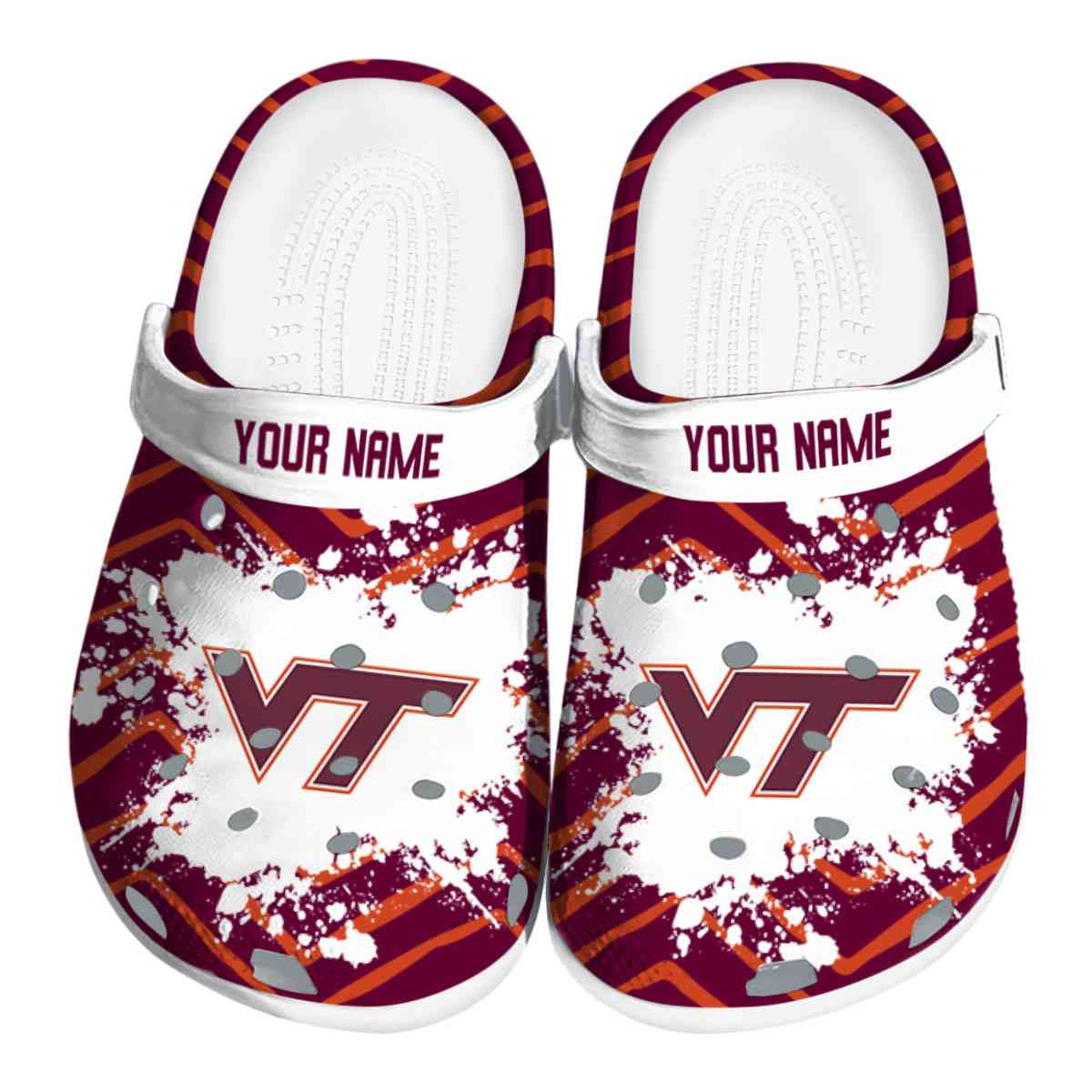 Virginia Tech Hokies Zigzag Paint Burst, Virginia Tech Hokies Crocs Clogs