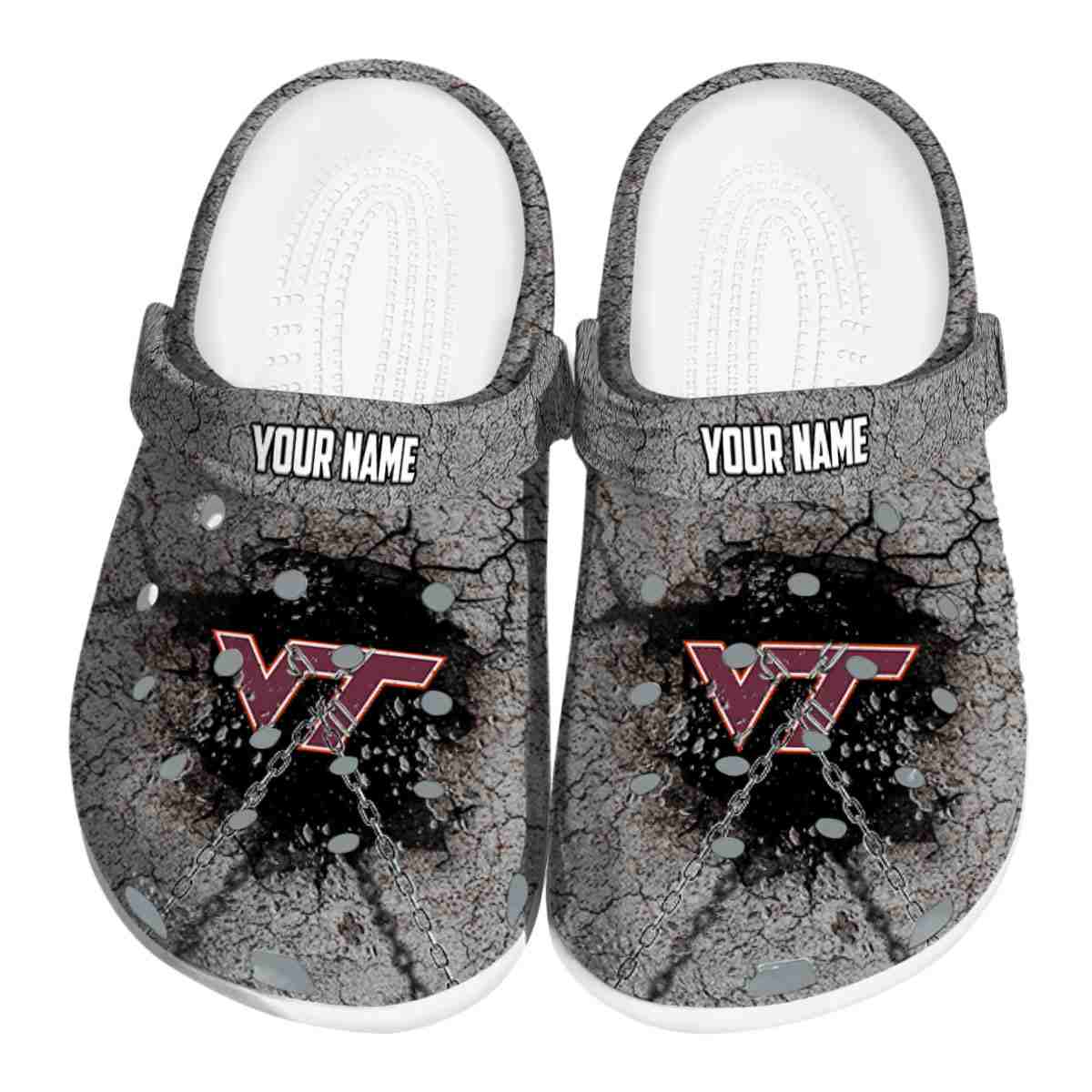 Virginia Tech Hokies Cracked Ground Texture, Virginia Tech Hokies Crocs Clogs