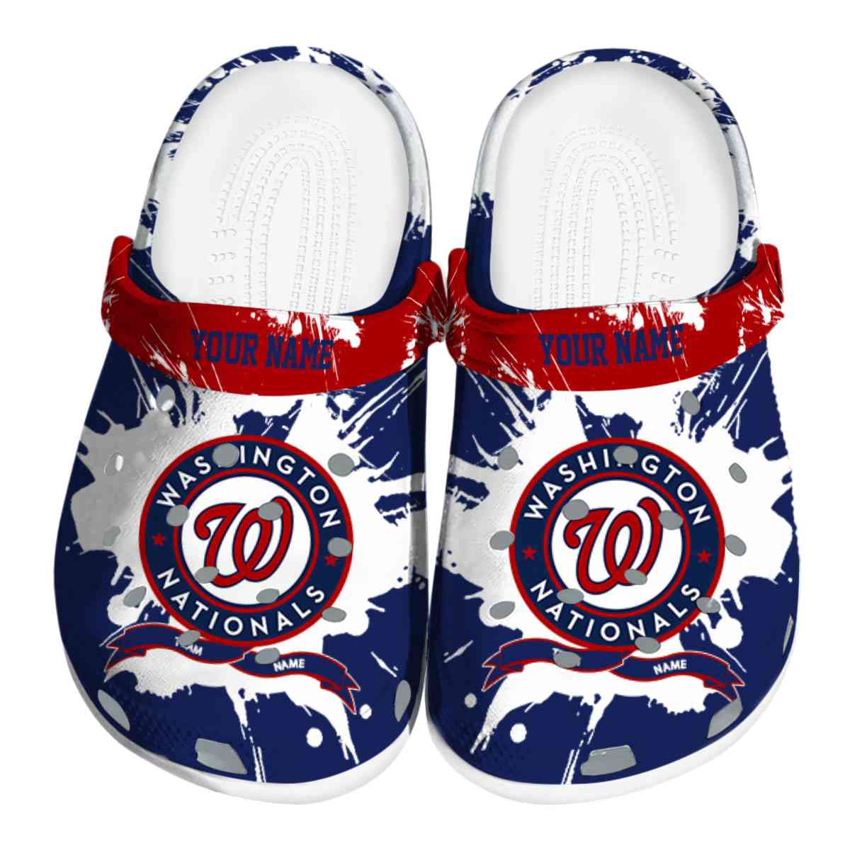 Washington Nationals Splatter Pattern, Washington Nationals Splatter Crocs Clogs