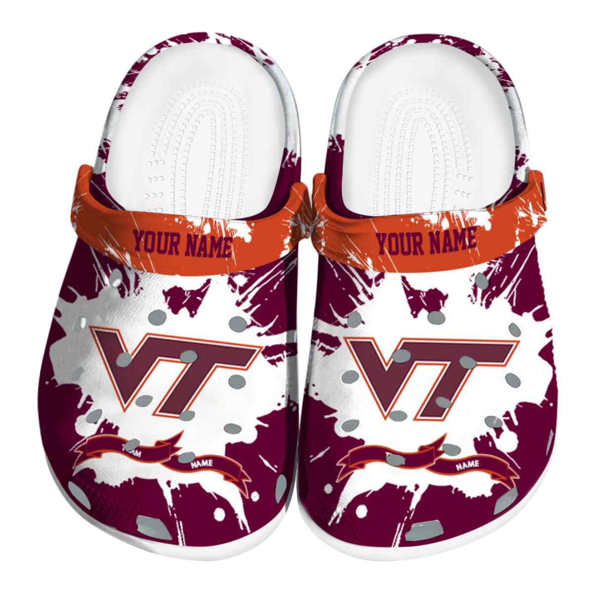 Virginia Tech Hokies Splatter Pattern, Virginia Tech Hokies Crocs Clogs