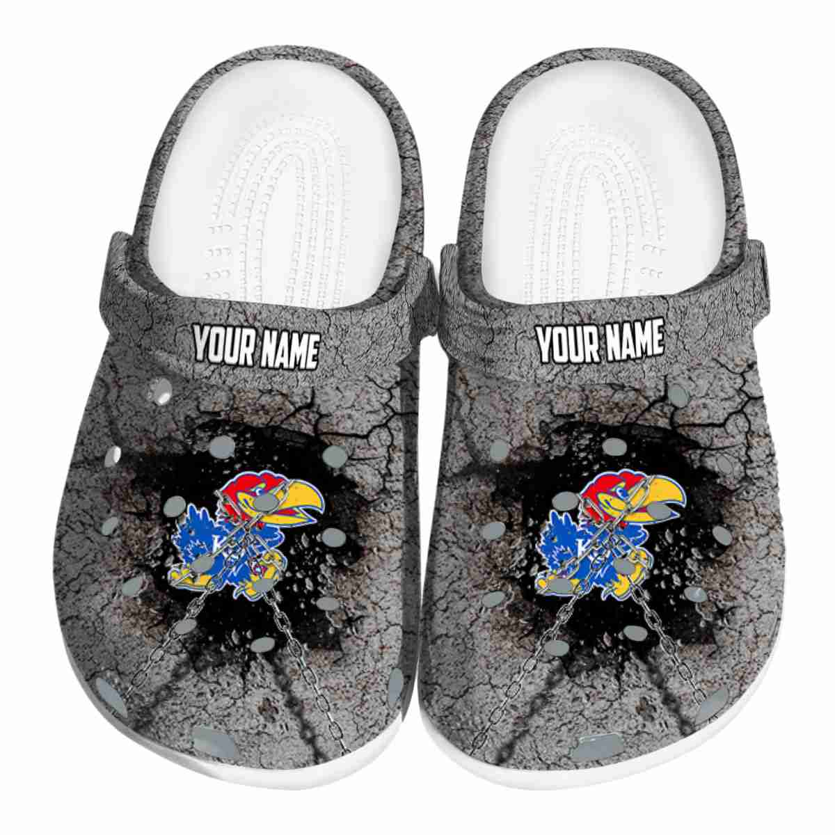 Kansas Jayhawks Cracked Ground Texture, Kansas Jayhawks Crocs Clogs
