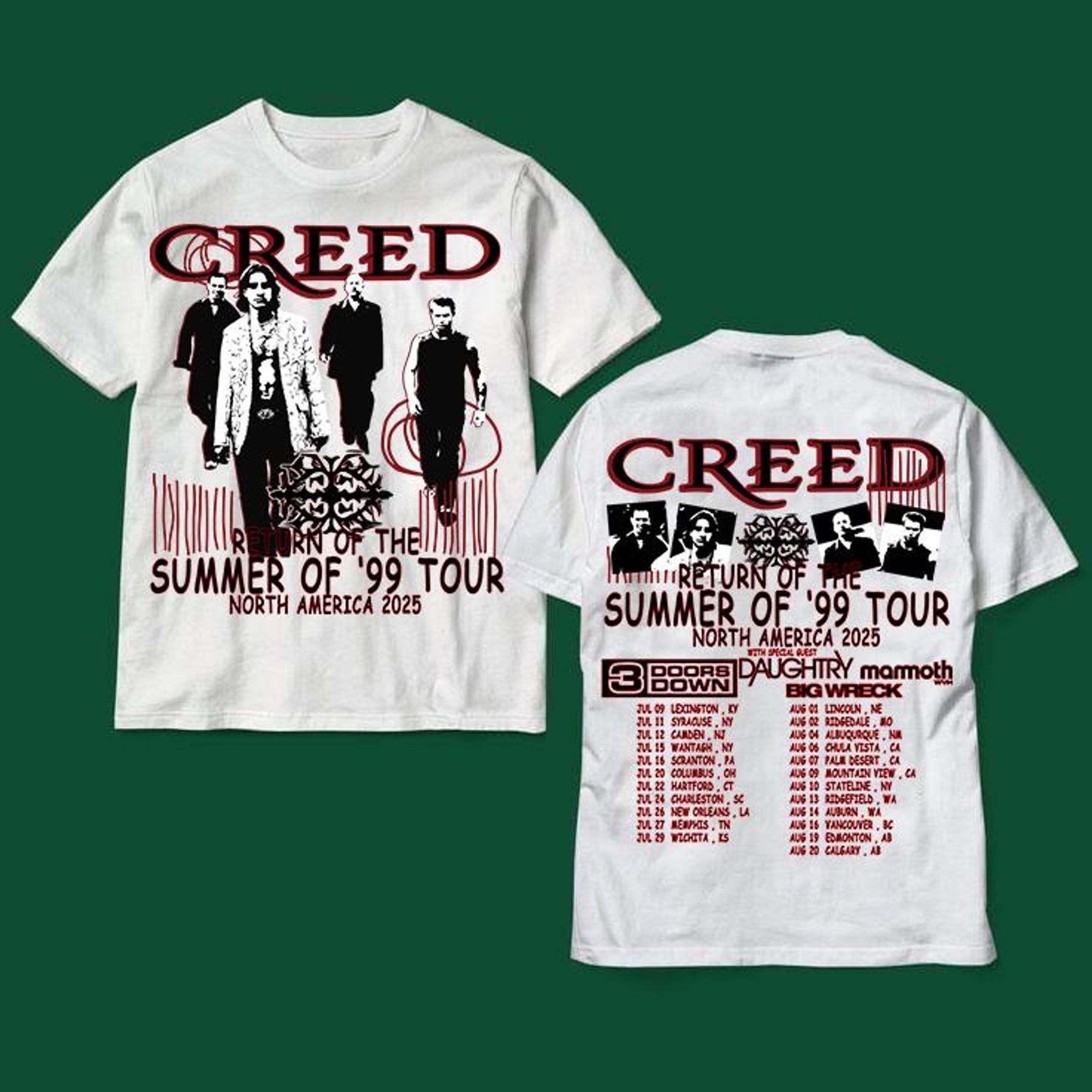Creed Shirt, Creed Band 2025 Tour Summer Of 99 Tour Shirt, Creed Band Fan Gift, Creed 2025 Concert Merch, Rock Band Creed Graphic Shirt