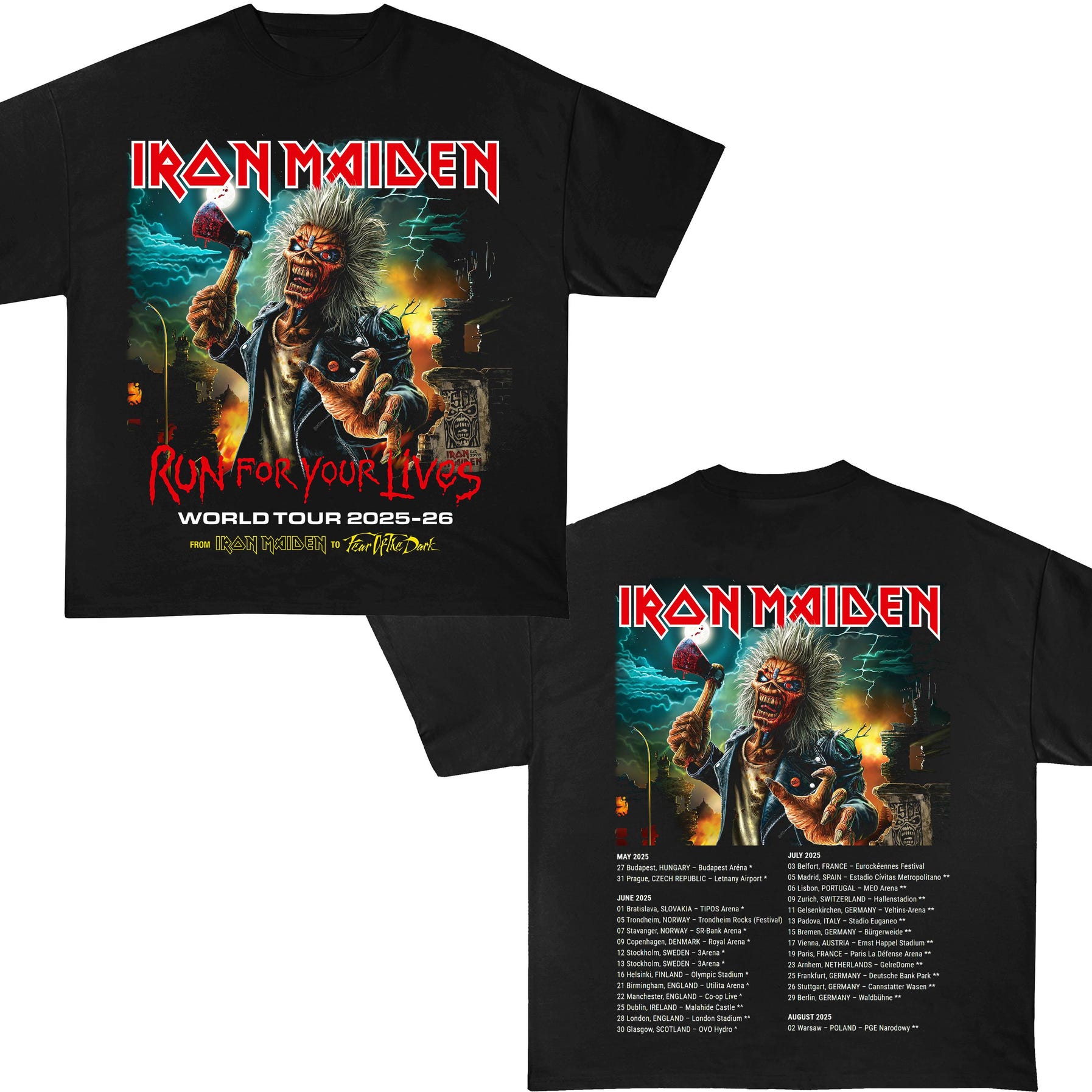Iron Maiden Tour 2025-26 Shirt, Run For Your Lives Tour 2025 With Tour Dates, Shirt Heavy Metal