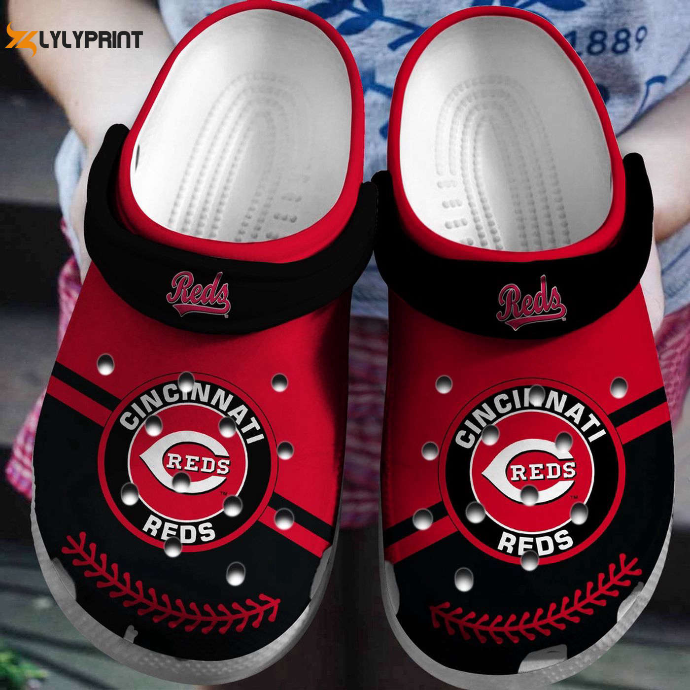 MLB Cincinnati Reds Red-Black Baseball Fantyle Crocs Clogs For Men Women and Kids
