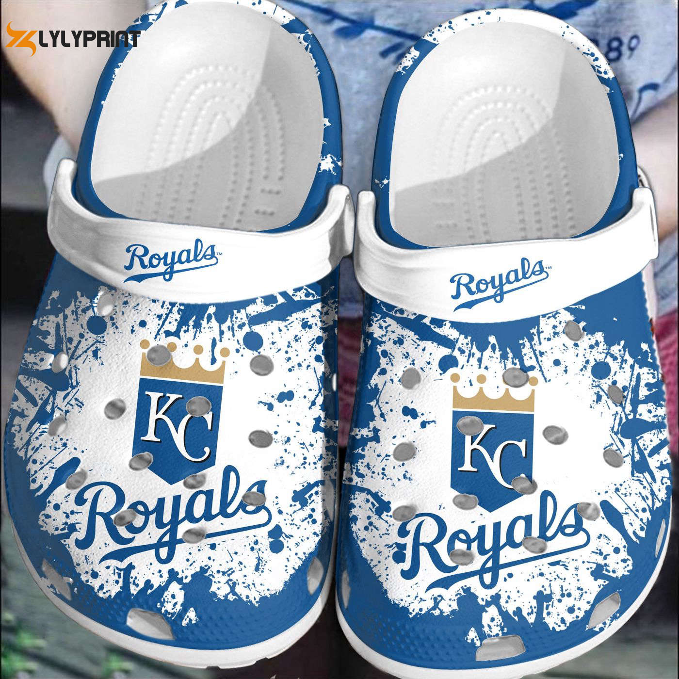 the Kansas City Royals White Blue for MLB Fans Crocs Clogs For Men Women and Kids
