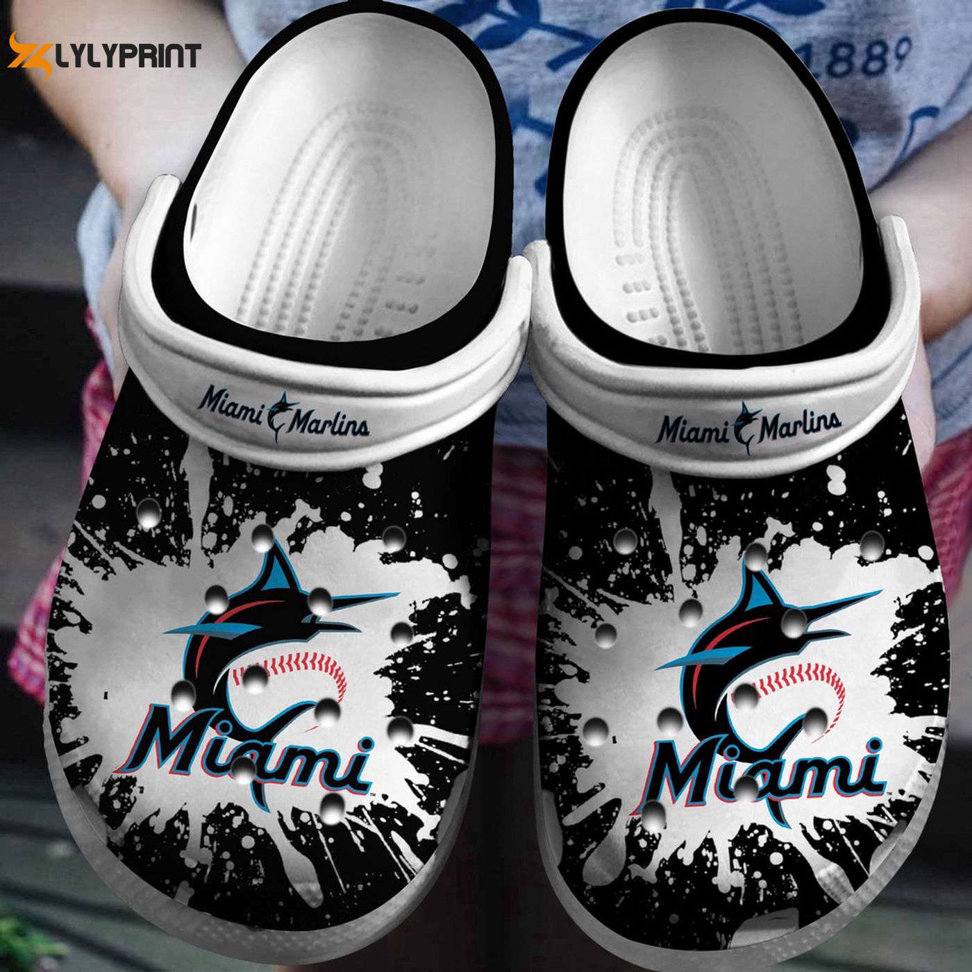 MLB Miami Marlins Black-White Fan Baseball Comfy Crocs Clogs For Men Women and Kids