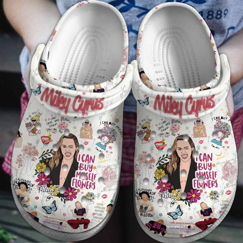 Charming Miley Cyrus Flower White Music Crocs Clogs For Men Women and Kids