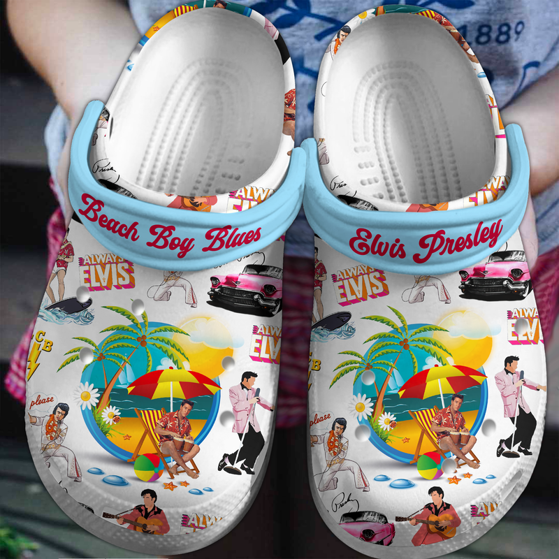 Water-Resistant Elvis Presley White Crocs Clogs For Men Women and Kids