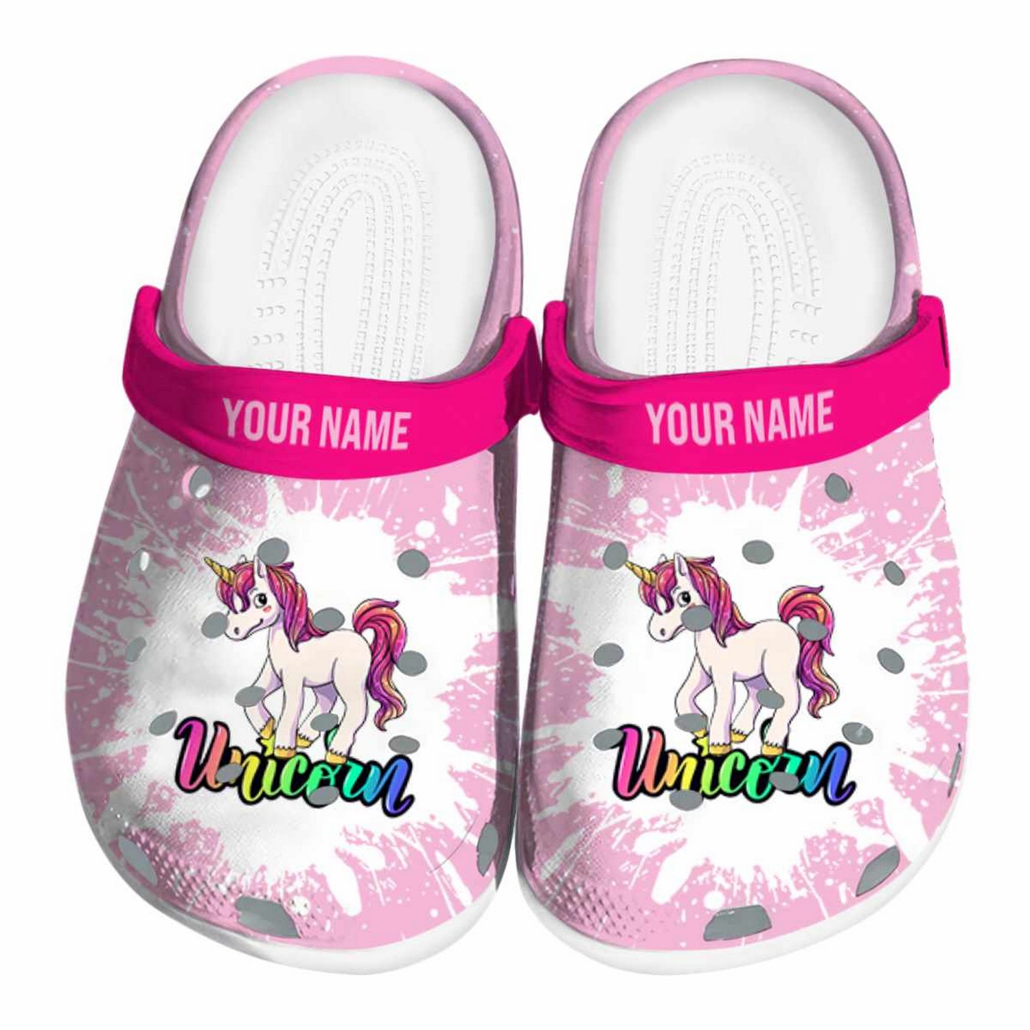 Custom Name Unicorn Splash Art, Custom Name Unicorn Crocs Clogs For Men Women and Kids