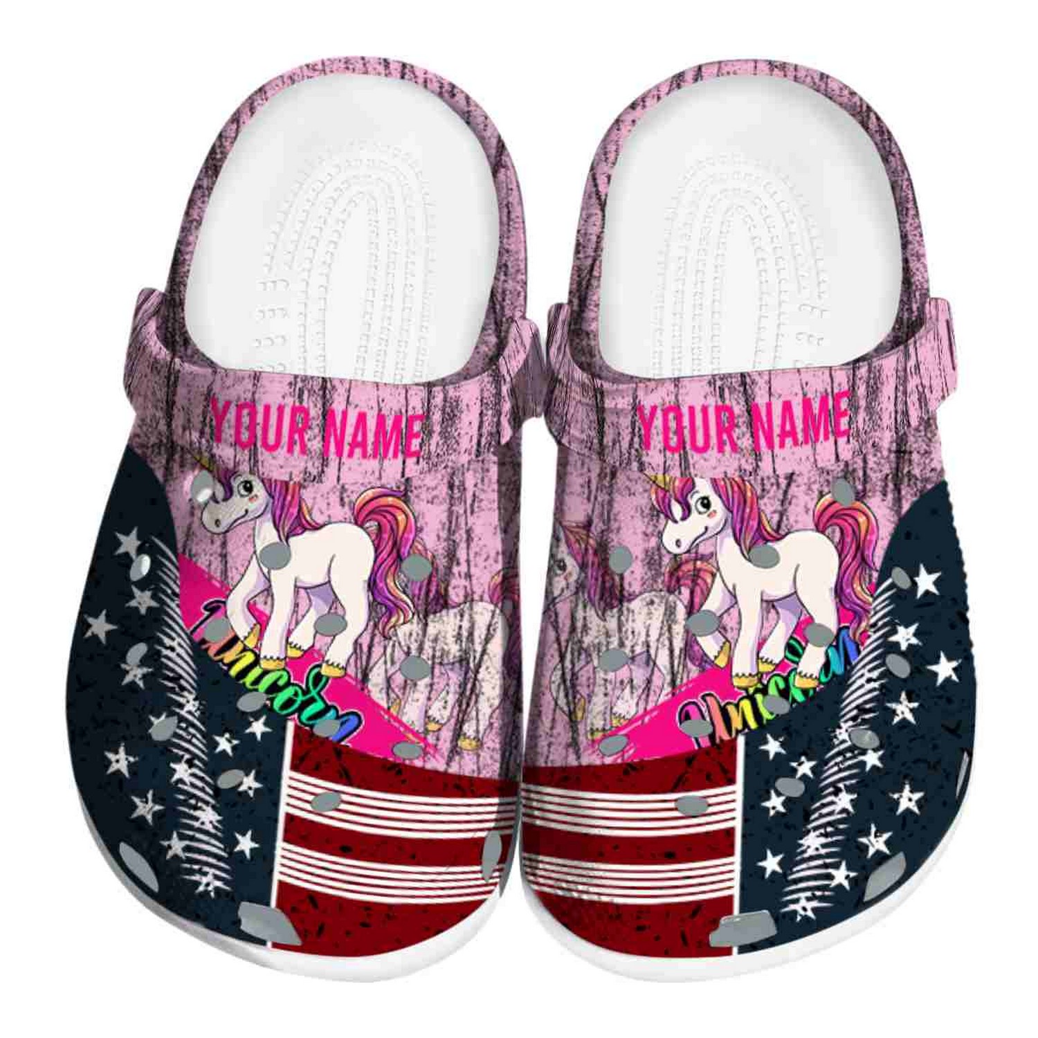 Custom Name Unicorn Star Spangled Side Pattern Fast Crocs Clogs For Men Women and Kids