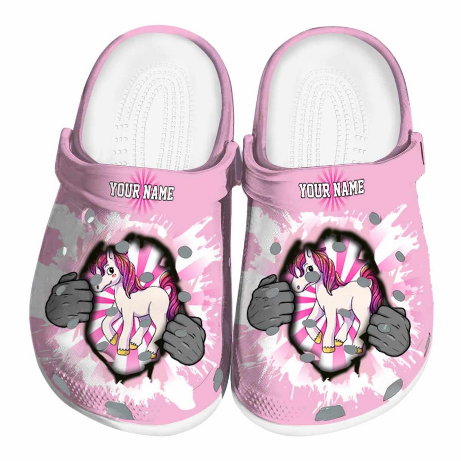 Custom Name Unicorn Gripping Hand Fast Crocs Clogs For Men Women and Kids