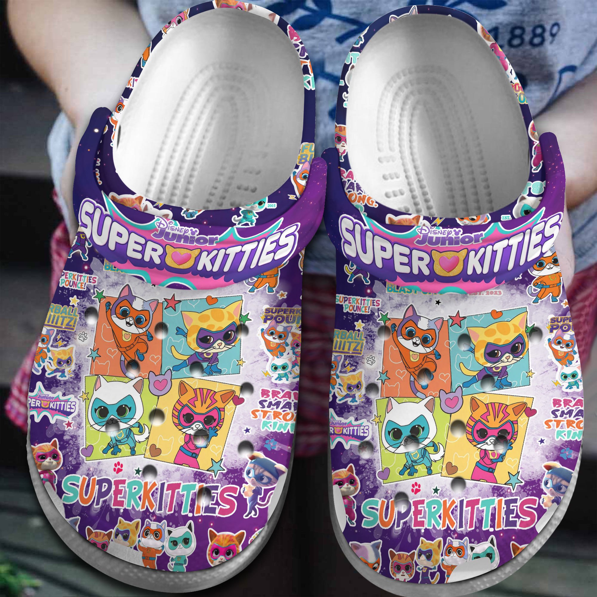 Cute Purple Slippers Super Kitties Crocs Clogs For Men Women and Kids