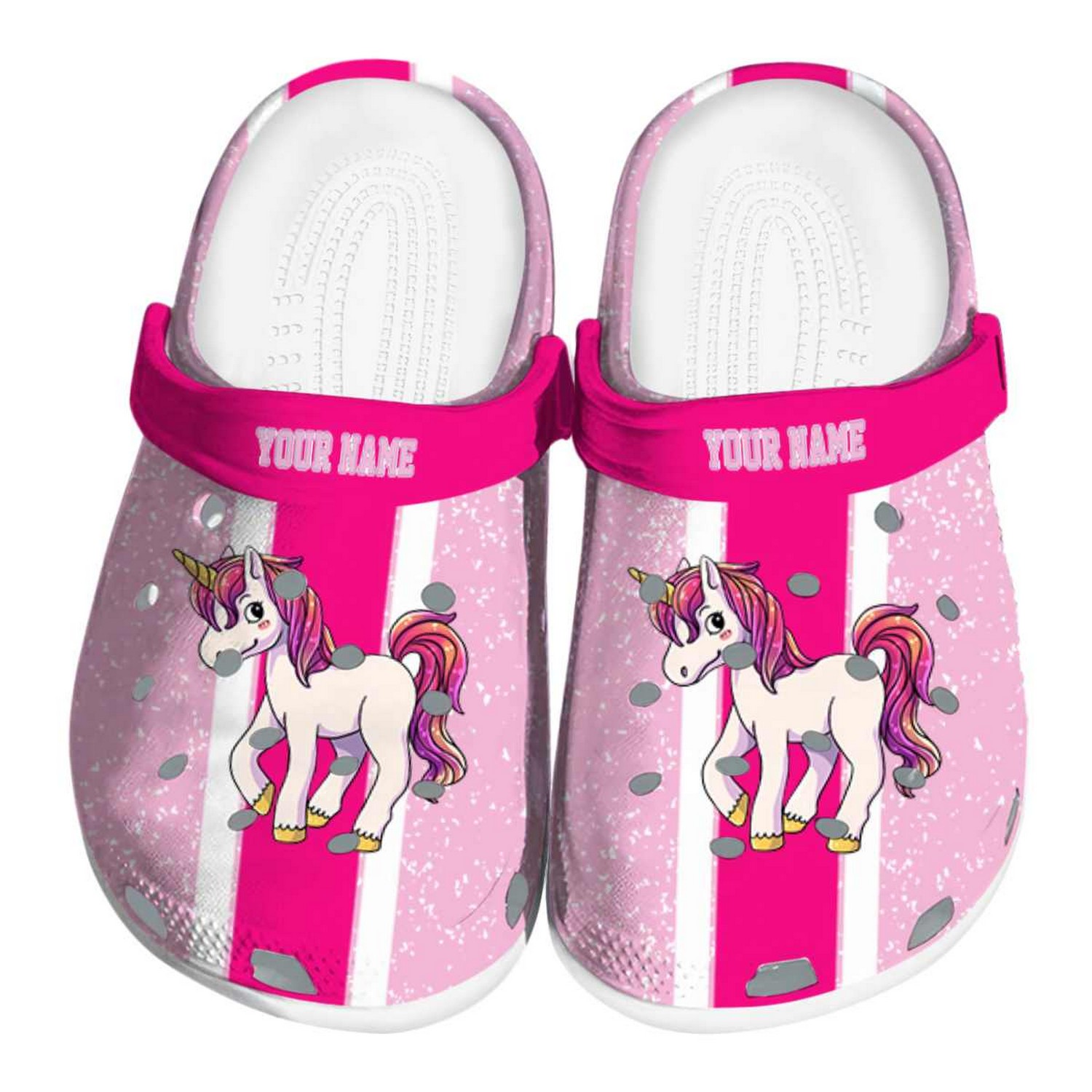 Custom Name Unicorn Vertical Stripes Crocs Clogs For Men Women and Kids