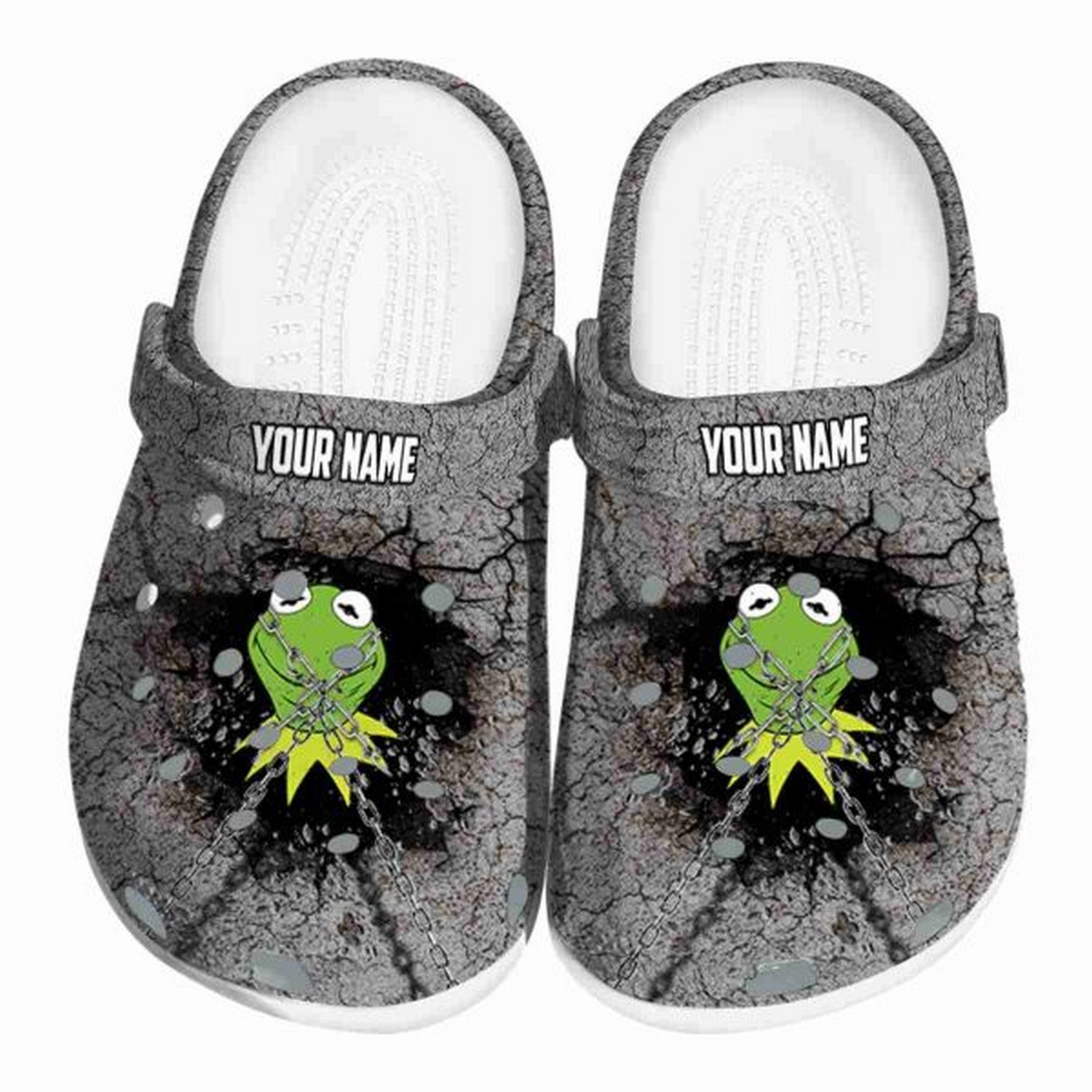 Custom Name Kermit The Frog Cracked Ground Texture Crocs Clogs For Men Women and Kids 67