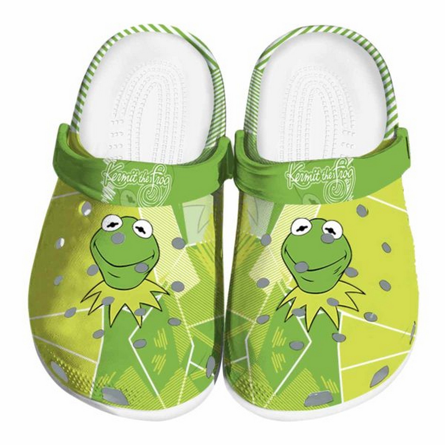 Kermit The Frog Geometric Background, Kermit The Frog Crocs Clogs For Men Women and Kids