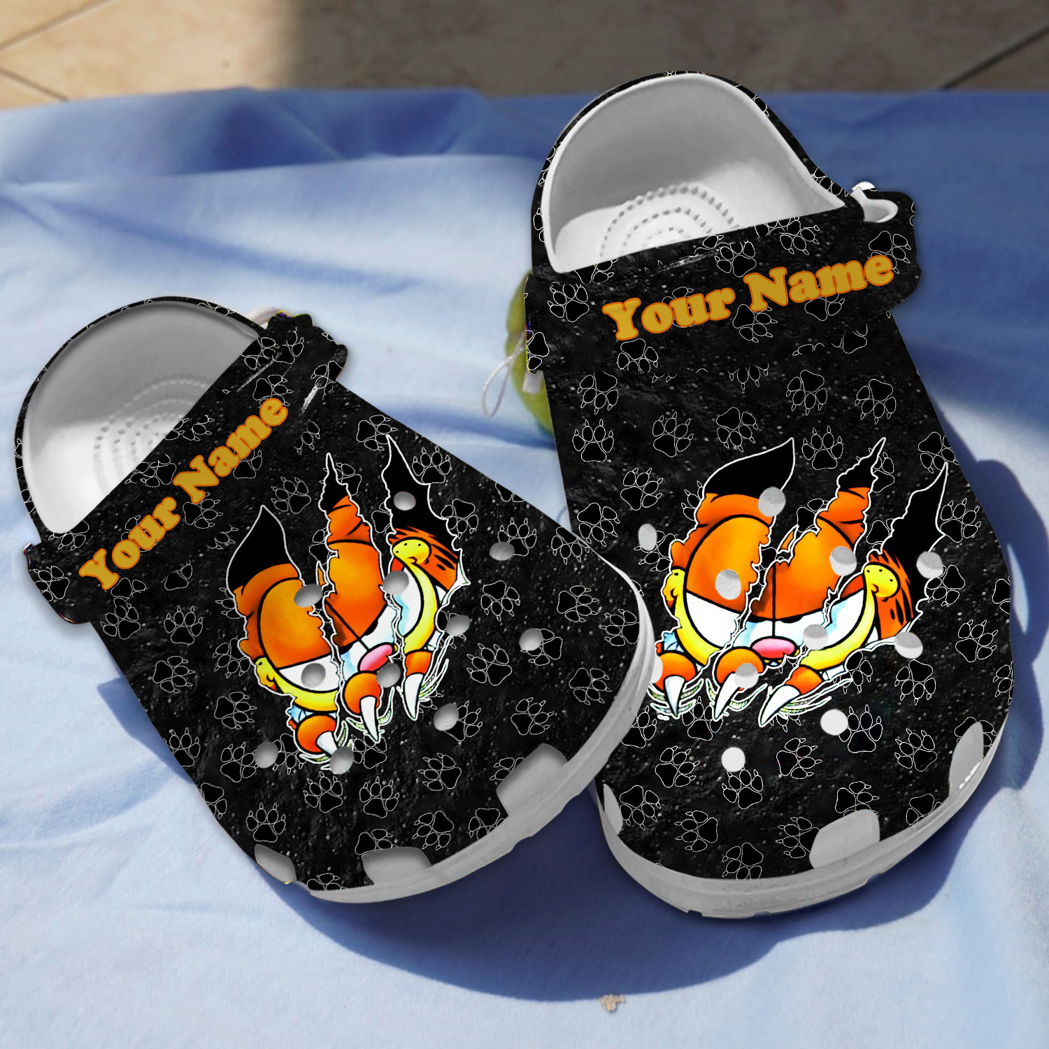Black Paws Pattern Garfield Cat Cartoon Crocs Clogs For Men Women and Kids