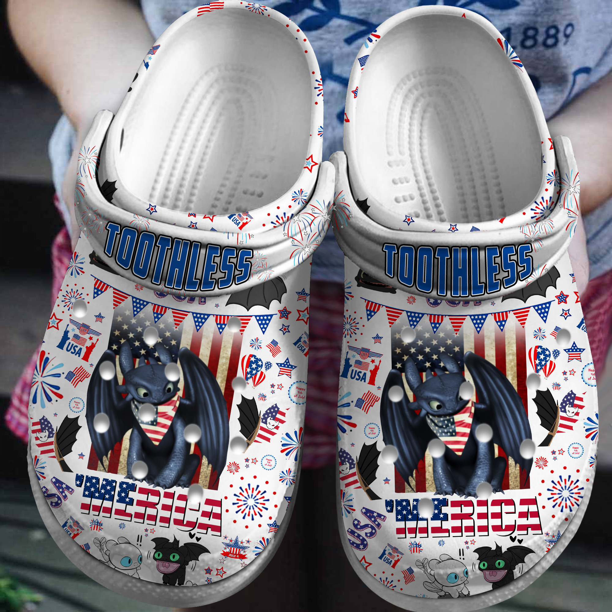 Durable Lightweight Slippers Toothless Theme 4th Of July s Crocs Clogs For Men Women and Kids