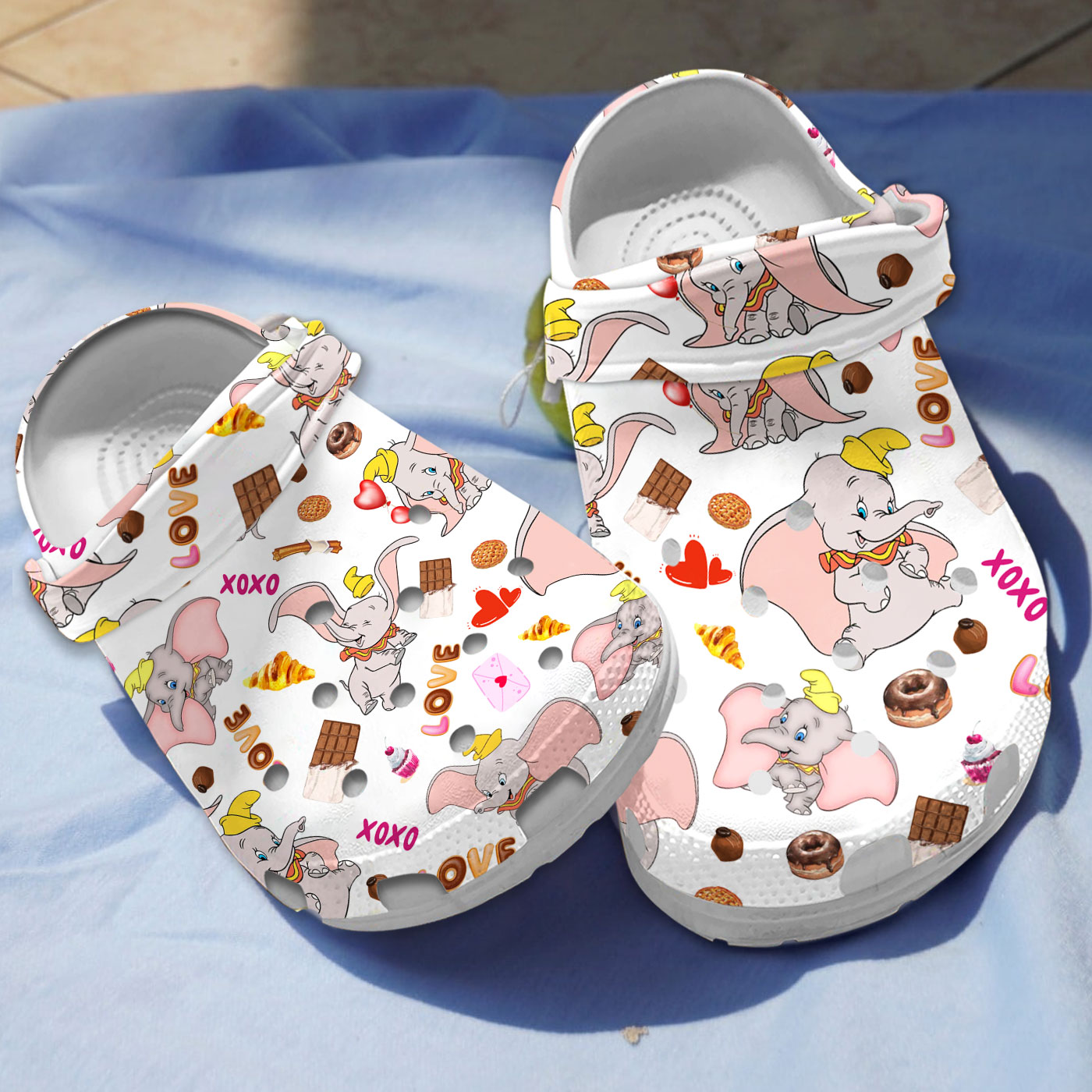 Cute Dumbo Love Sweets White Cartoon, Cute Dumbo Love Crocs Clogs For Men Women and Kids
