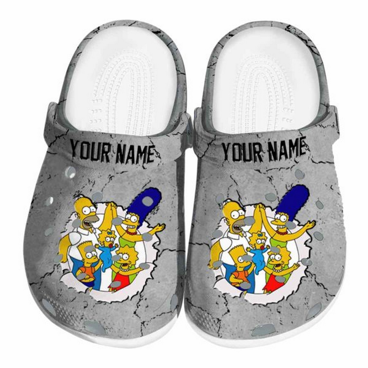 Custom Name Simpsons Cracked Texture Crocs Clogs For Men Women and Kids