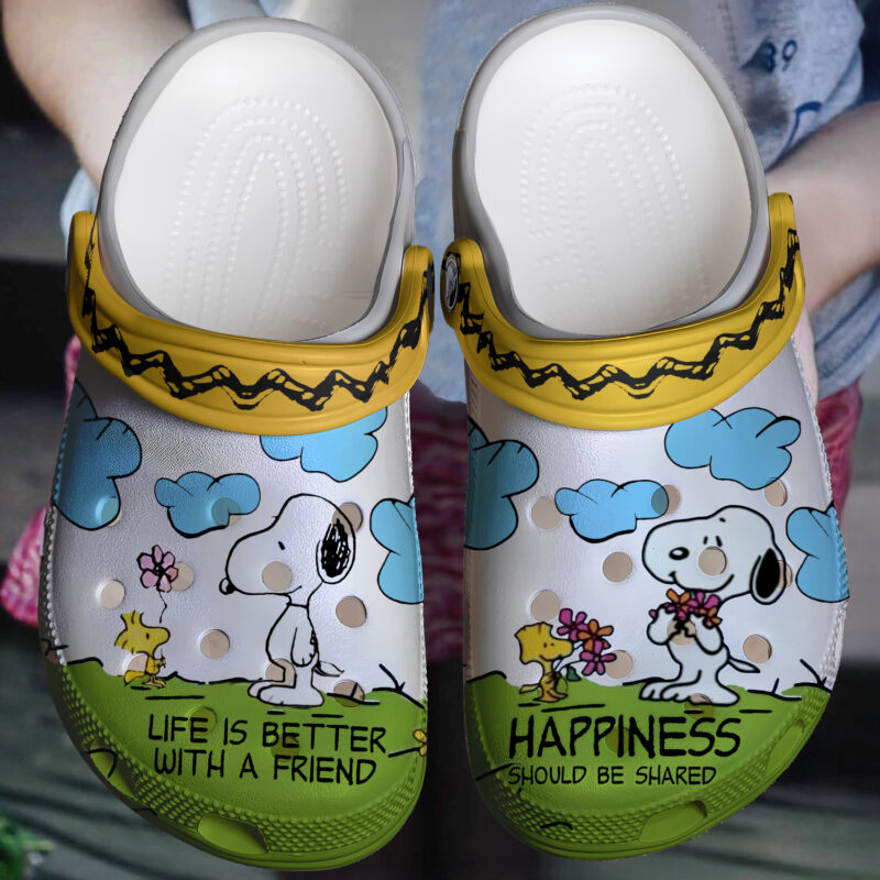 Classic White Happy Peanut Snoopy Cartoon Crocs Clogs For Men Women and Kids