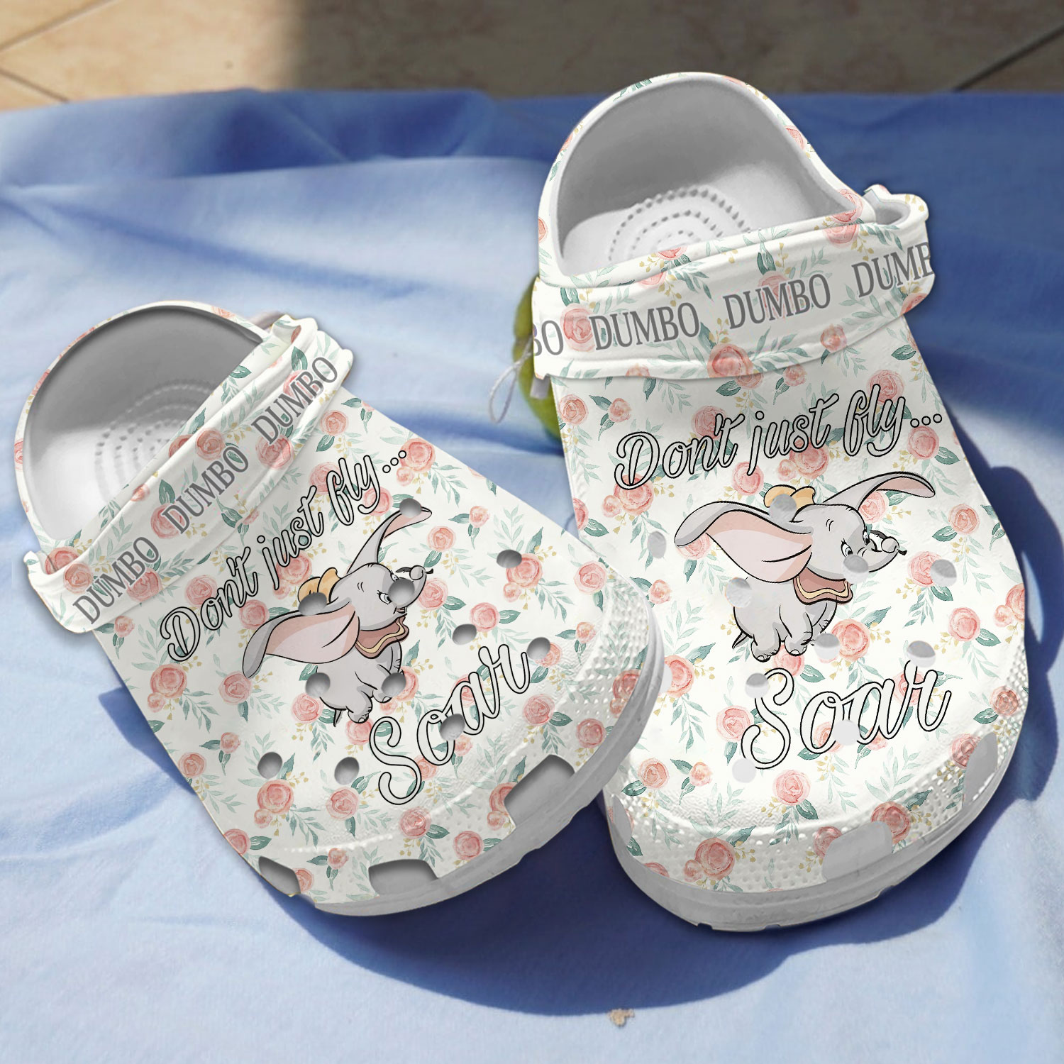 Aesthetic Flower Pattern Featuring Dumbo Cartoon, Crocs Clogs For Men Women and Kids