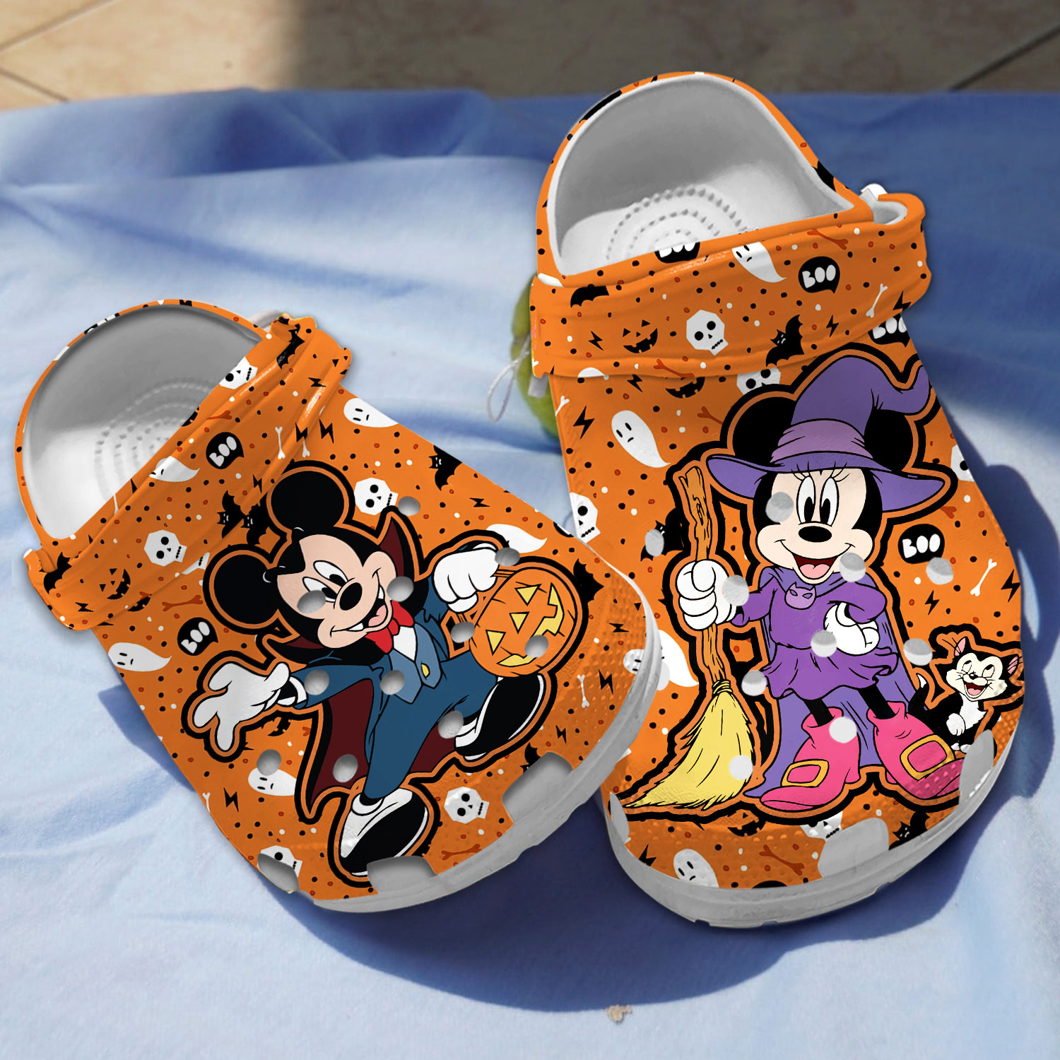 Spooky Orange Slippers Mickey And Minnie Mouse Halloween Crocs Clogs For Men Women and Kids