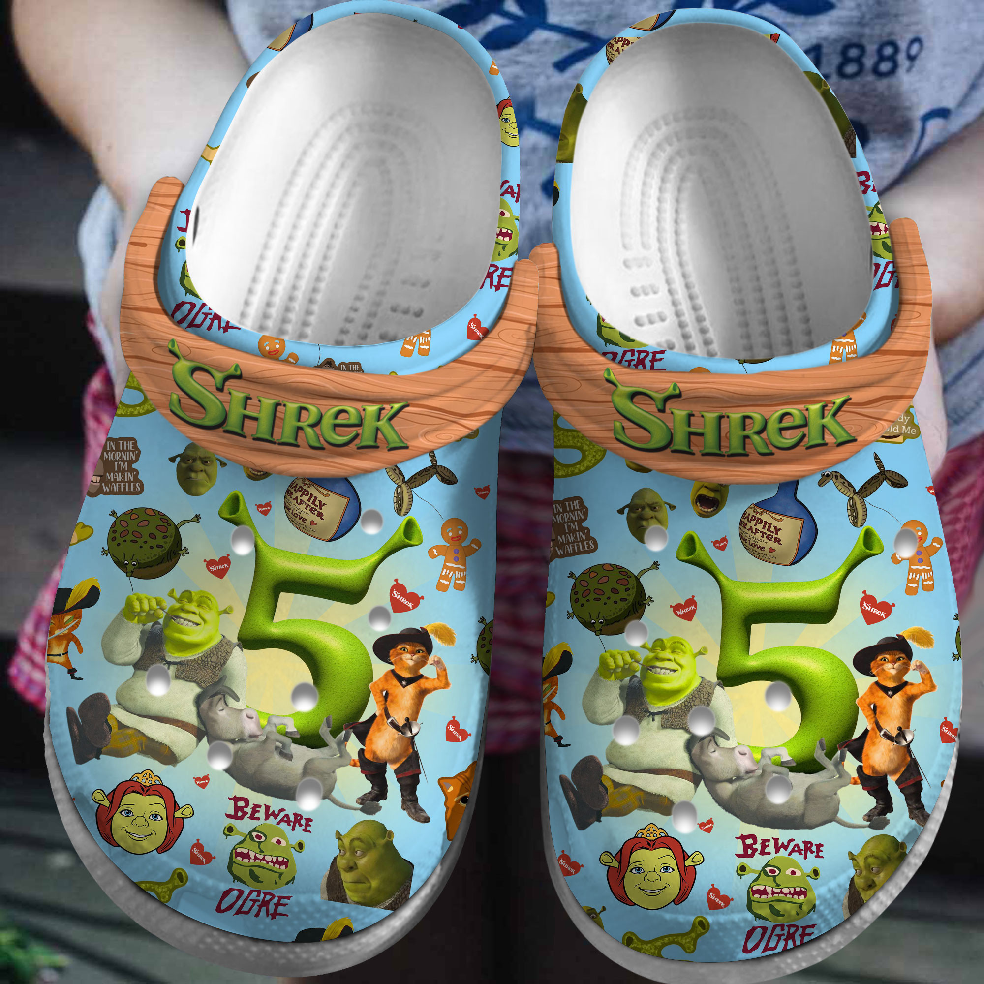 Weird Funny Slippers Shrek 5 Light Blue Cartoon, Weird Funny Slippers Crocs Clogs For Men Women and Kids