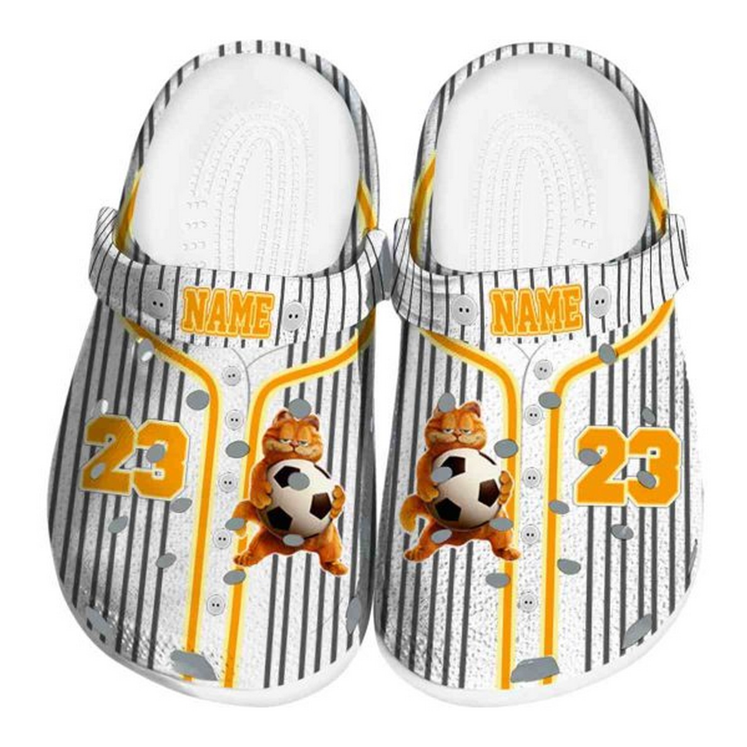 Custom Name Garfield Pinstripe Pattern Crocs Clogs For Men Women and Kids