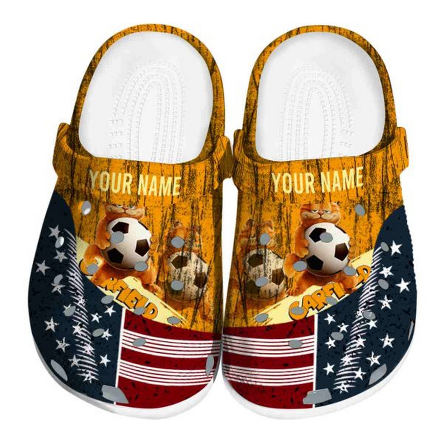 Custom Name Garfield Star-spangled Side Pattern, Custom Name Garfield Crocs Clogs For Men Women and Kids