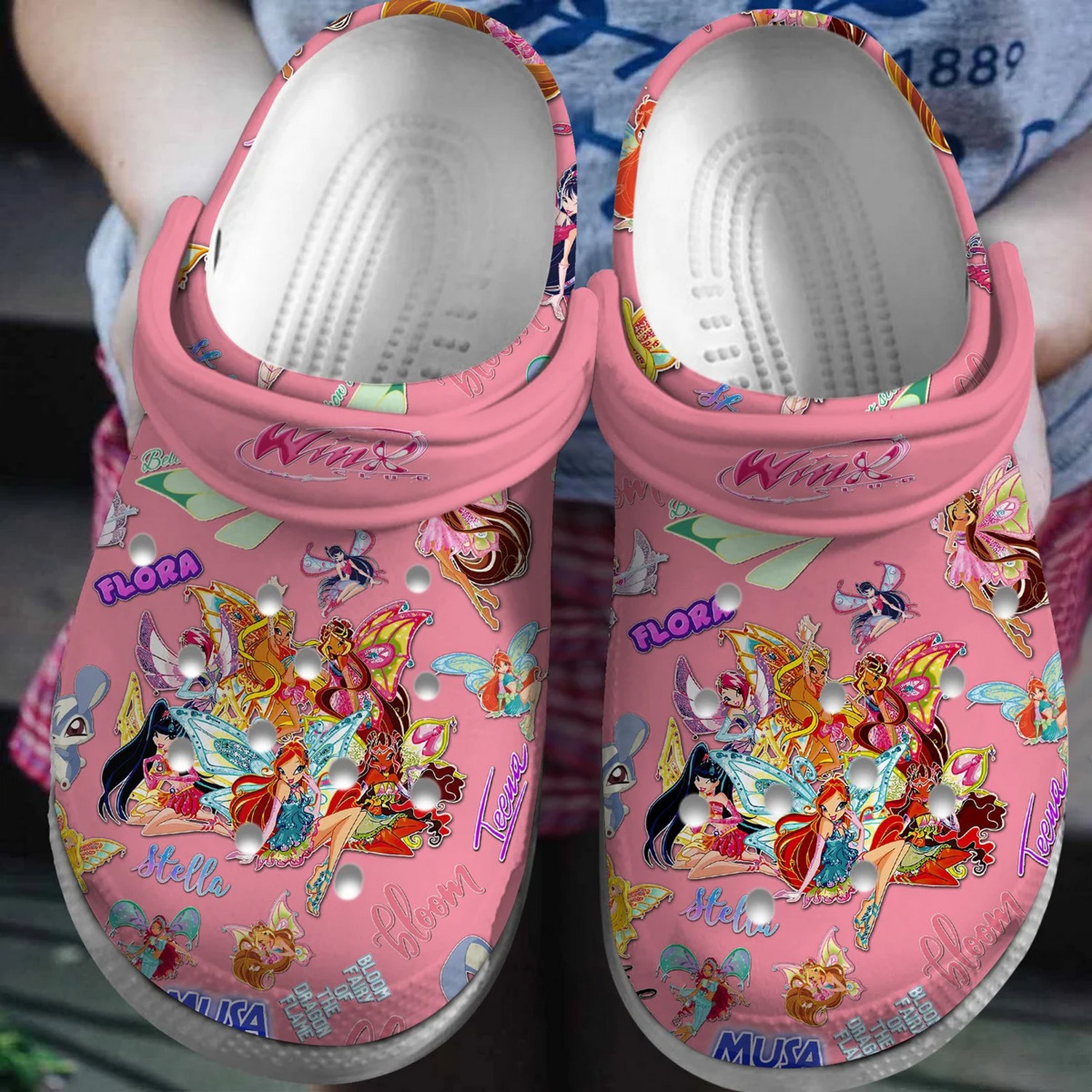 Beautiful Pink Slippers Winx Bloom Fary Of The Dragon Flame Cartoon Fast Crocs Clogs For Men Women and Kids