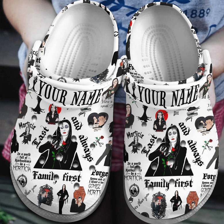 Horror Mother Slippers Morticia Addams Movie White Crocs Clogs For Men Women and Kids